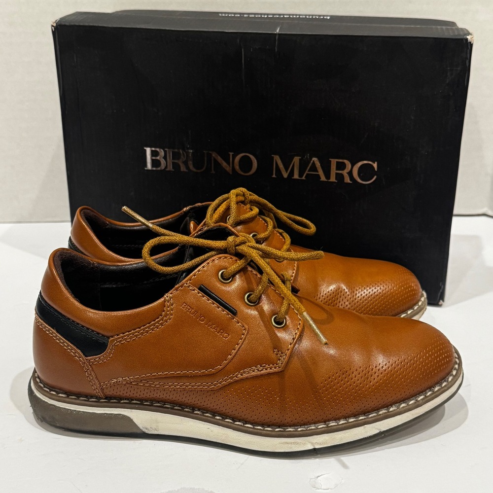 Bruno Marc Kids Brown Perforated Lace Up Oxford Dress Shoes Flawed New Size 1